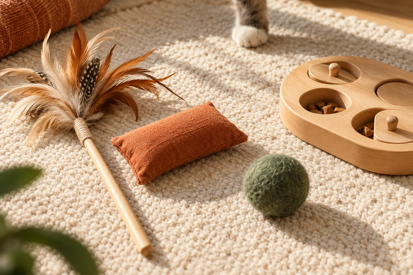 Juguetes sencillos para el juego felino